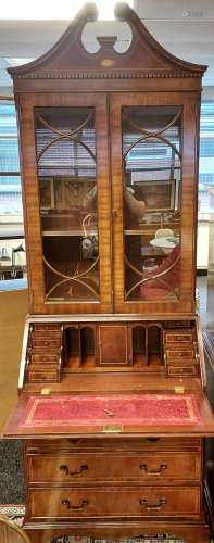 Antique style mahogany bureau bookcase. [220x76x42cm]