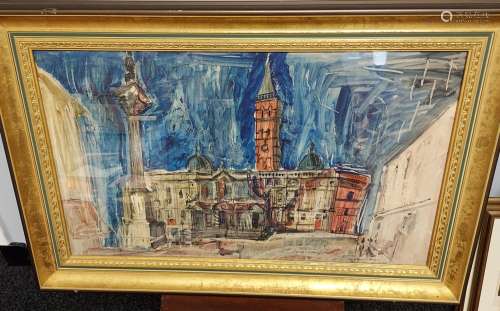 An original watercolour depicting town building. Signed by t...