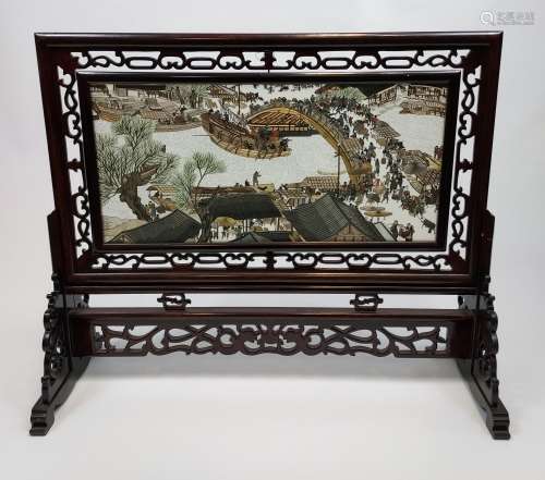 An Impressive 20th century Chinese embroidered table screen....