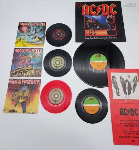 A Selection of Iron Maiden Singles, and ACDC LP and single