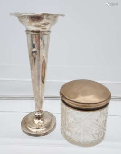 A Birmingham silver fluted vase together with a Birmingham s...