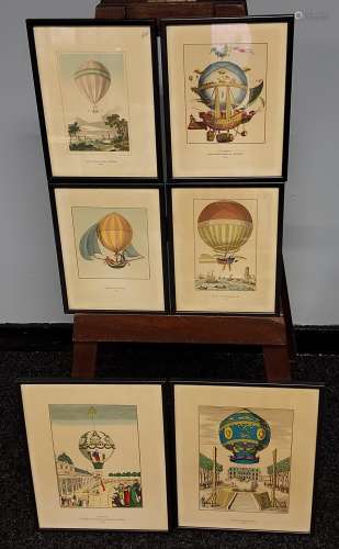 A Collection of six coloured engravings depicting hot air ba...