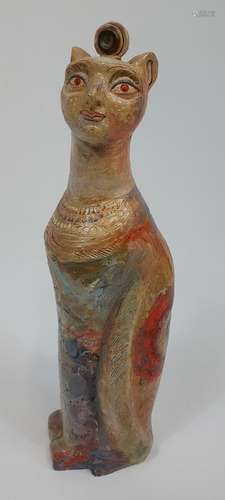 An Unusual hand made studio pottery Egyptian style cat sculp...