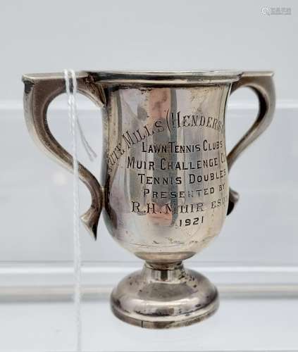 Sterling Silver small two handle trophy. Engraved 'Jute Mill...