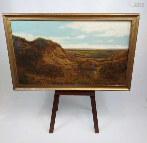 A Large 19th century Oil painting on canvas depicting landsc...