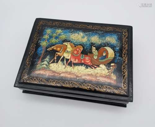A Vintage Russian Lacquered hand painted trinket box.