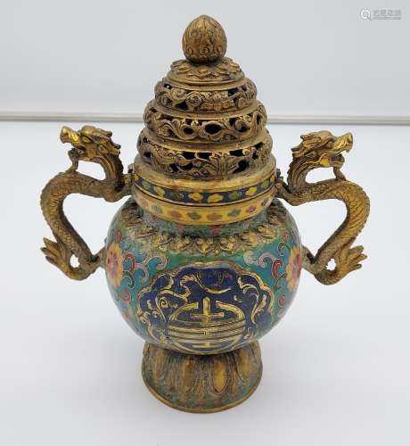 A Chinese Ming Dynasty Bronze and Cloisonné incense burning ...