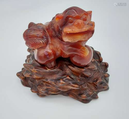 Antique 19th century heavy Chinese red agate hand carved foo...