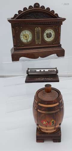 Antique clock/ barometer, Swiss barrel cigarette dispencer a...