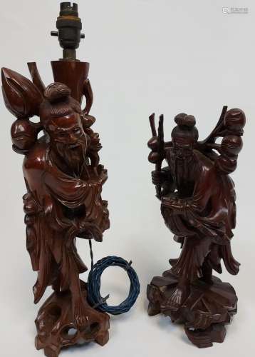 Two hand carved Root Wood Japanese/ Chinese Immortal figures...