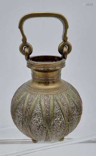 An Antique Middle Eastern brass & copper swing handle urn va...