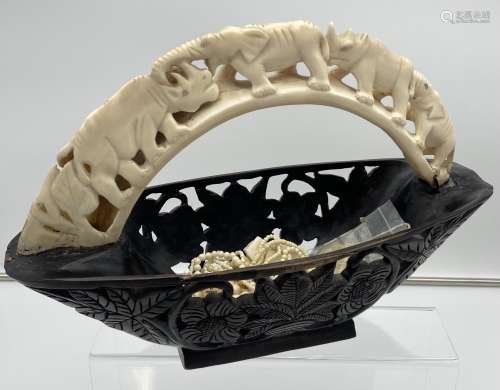 19th century ivory and hard wood fruit bowl, with various bo...