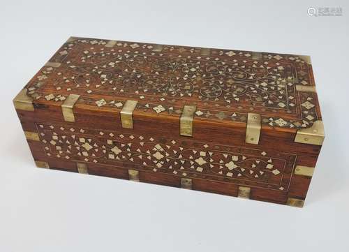 A Middle Eastern Wood and brass inlaid document box.