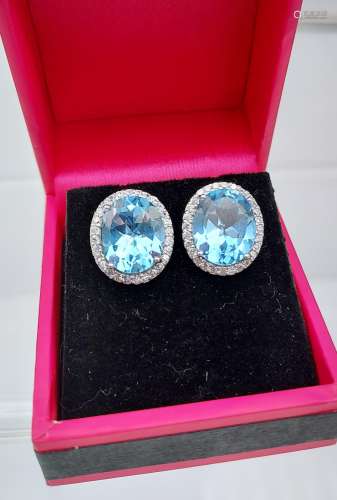 A pair of silver blue topaz and CZ earrings 15MM in length]