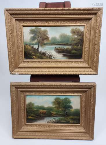 A Pair of 19th century oil paintings on board depicting rive...