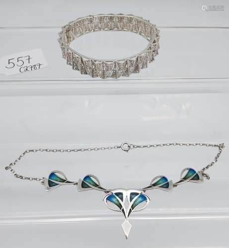 A Lovely example of a silver and enamel pendant/ necklace in...
