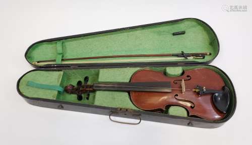 Antique Maidstone School Orchestra violin, bow and coffin ca...
