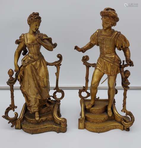 A Pair of Antique gilt painted bronze figurines, Cinderella ...