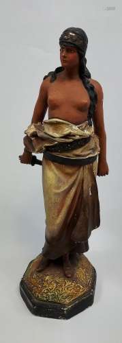 A Large vintage chalk semi nude woman warrior figurine. [63c...