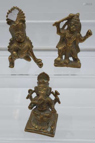A Lot of three far eastern gilt brass/ bronze figurines