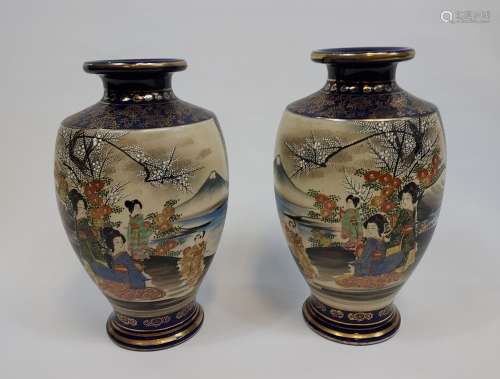 A Pair of Antique Japanese Satsuma panel painted vases. [32c...