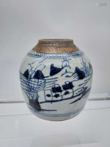 A 19th century Chinese blue painted preserve pot, no lid. [1...
