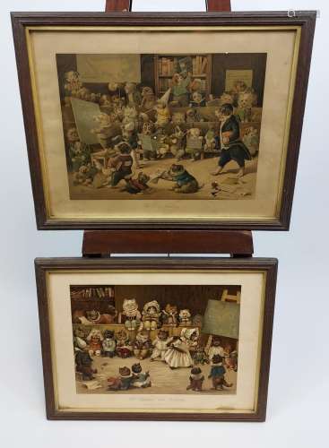 After Louis Wain A Pair of antique coloured prints depicting...