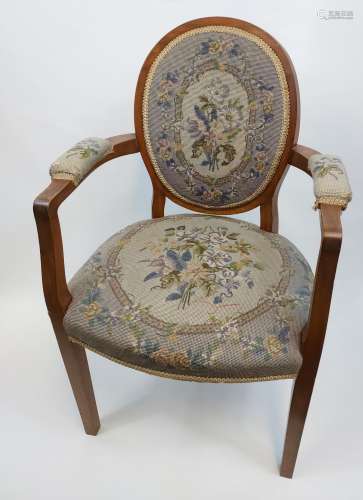 Antique Tapestry upholstered elbow chair.