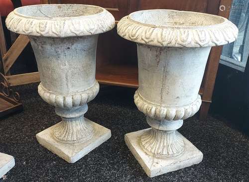 A Pair of Plaster and concrete garden urns [45cm in height]