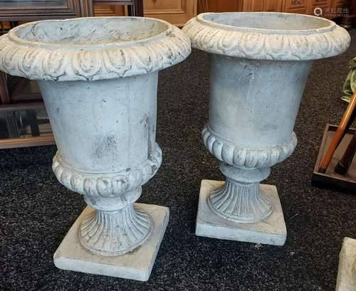 A Pair of Plaster and concrete garden urns [45cm in height]