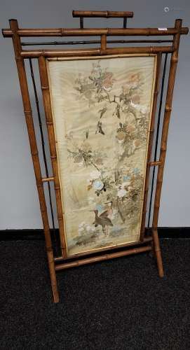An Antique 19th century bamboo framed draught screen, Chines...