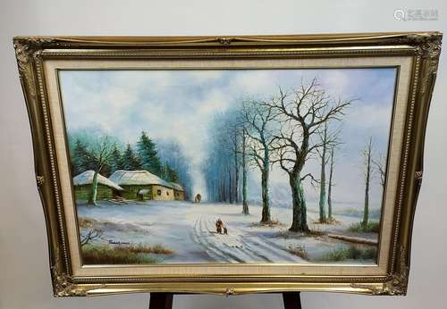 Robert Young Original oil painting on canvas depicting snow ...