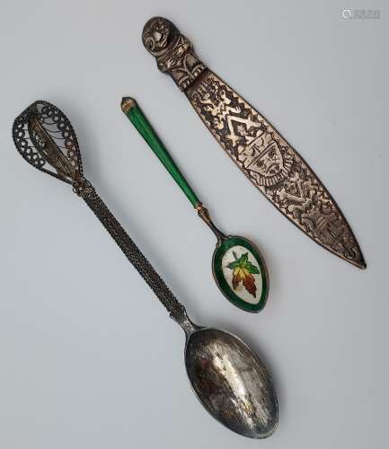 830 silver filigree spoon, Charles Horner Sterling silver an...