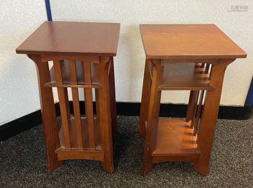 A Pair of contemporary dark wood side tables in an art nouve...