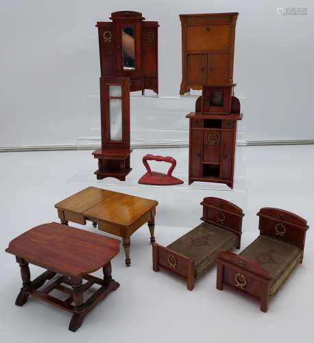 A Selection of antique dolls house furniture items to includ...