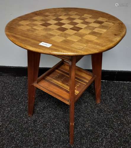 A Vintage hand made chess top side table. [59x48x52cm]