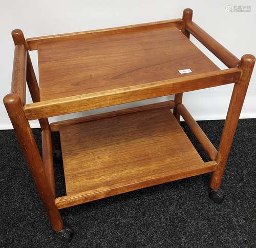 Mid century D-scan teak two tier trolley table [72x72x46cm]