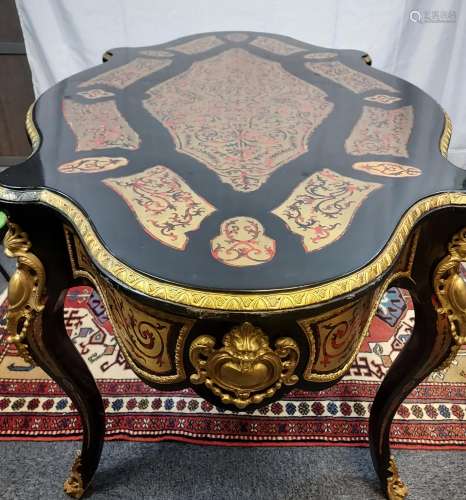 A Reproduction Antique style French Boulle Work desk. [80x14...