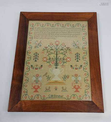 A 19th century framed sampler by C H Soutar. [56x44cm]