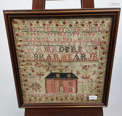 A 19TH Century framed sampler. [43x44cm]