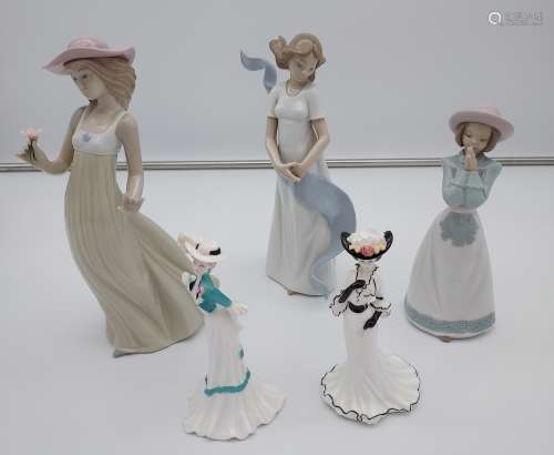 A Lot of three Nao lady figurines together with two Coalport...
