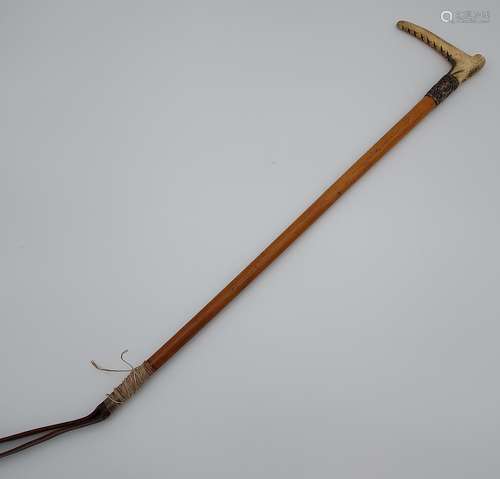 Antique riding crop, antler handle with a silver mount and M...