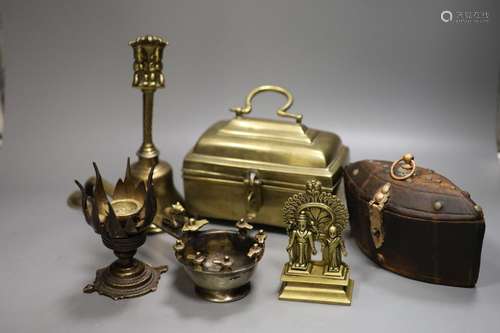 Indian metalware including casket, 16.5cm, and incense burne...