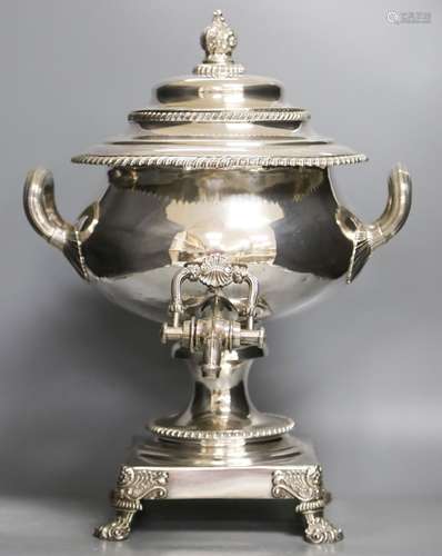 A Regency Old Sheffield Plate two handled tea urn, with spig...