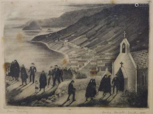 Cecilia Compton-Smith (Exh. 1931-37), etching, Irish Sunday,...