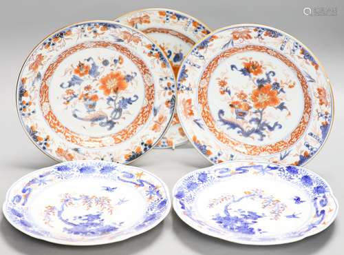 Three 18th century Chinese Imari plates and two 19th century...