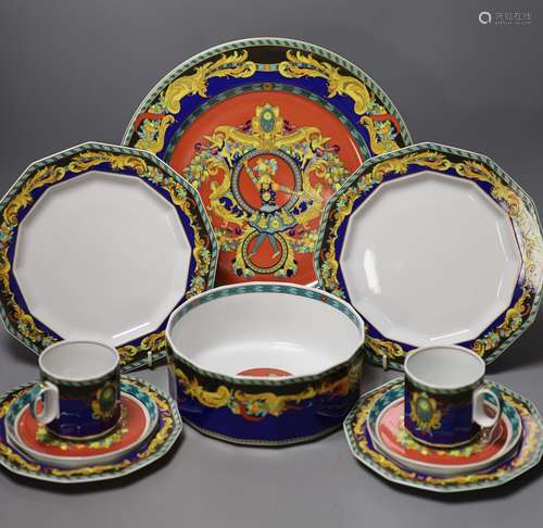 A group of Versace Rosenthal Le Roi Soleil plates and coffee...