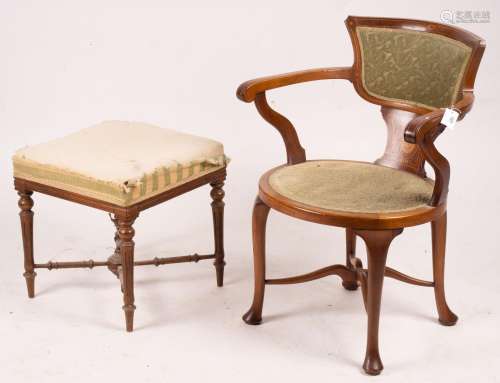An Edwardian marquetry inlaid mahogany elbow chair and a Vic...