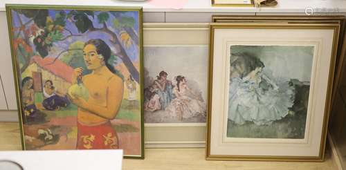 Three Sir William Russell Flint prints; Sir Winston Churchil...