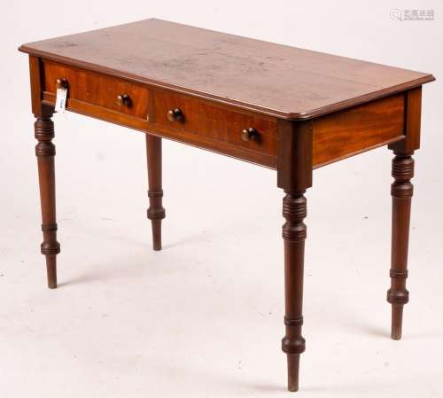 A Victorian mahogany two drawer side table, width 106cm, dep...